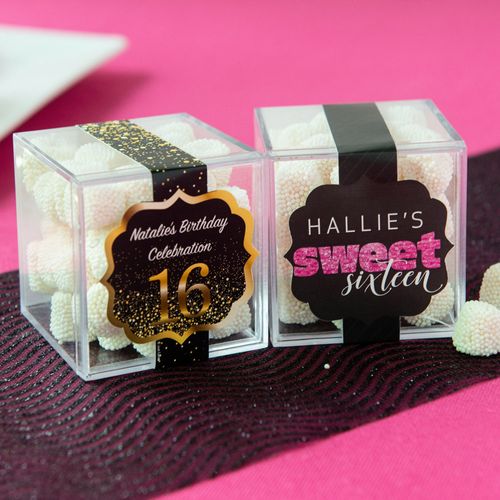 Personalized Sweet 16 Birthday JUST CANDY® favor cube with Jelly Belly Gumdrops