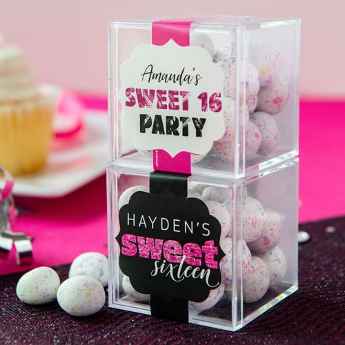 Personalized Sweet 16 Birthday JUST CANDY® favor cube with Premium Confetti Cookie Bites