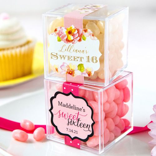 Personalized Sweet 16 Birthday JUST CANDY® favor cube with Jelly Belly Jelly Beans