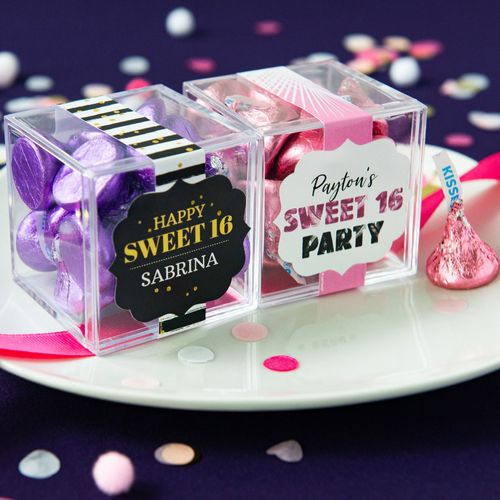 Personalized Sweet 16 Birthday JUST CANDY® favor cube with Hershey's Kisses