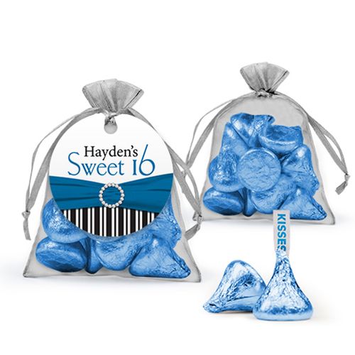 Personalized Sweet 16 Birthday Favor Assembled Organza Bag Filled with Hershey's Kisses