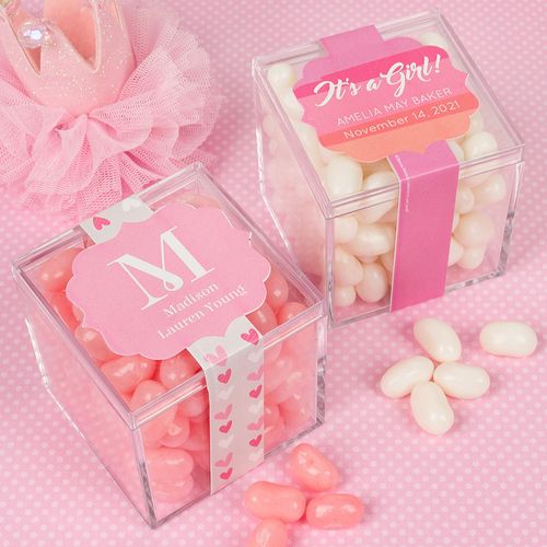 Personalized Girl Birth Announcement JUST CANDY® favor cube with Jelly Belly Jelly Beans