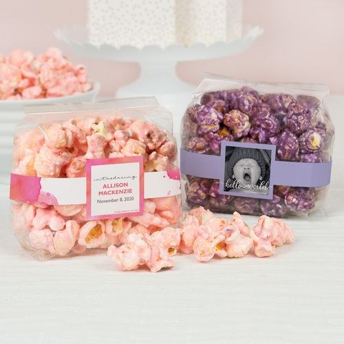Personalized Baby Girl Birth Announcement Candy Coated Popcorn 3.5 oz Bags