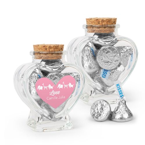 Personalized Girl Birth Announcement Favor Assembled Heart Jar Filled with Hershey's Kisses