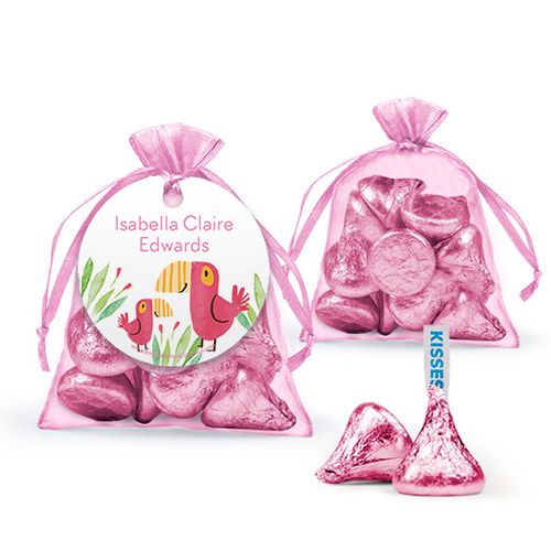 Personalized Girl Birth Announcement Favor Assembled Organza Bag Filled with Hershey's Kisses