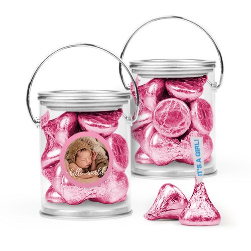 Personalized Girl Birth Announcement Favor Assembled Paint Can Filled with Hershey's Kisses