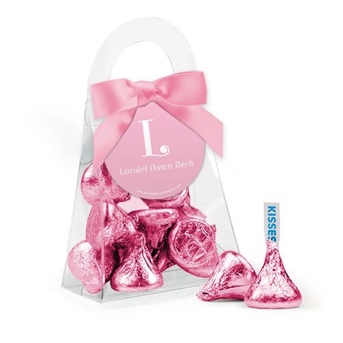 Personalized Girl Birth Announcement Favor Assembled Purse Filled with Hershey's Kisses