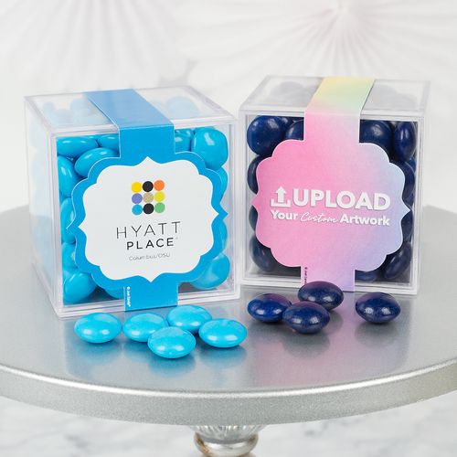 Personalized Business Add Your Logo JUST CANDY® favor cube with Just Candy Milk Chocolate Minis