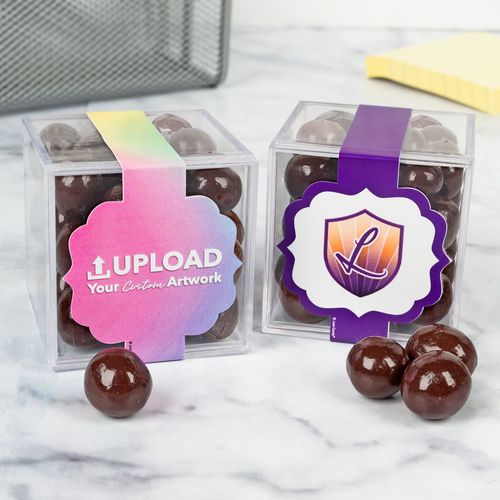 Personalized Business Add Your Logo JUST CANDY® favor cube with Premium Rum Cordials - Dark Chocolate