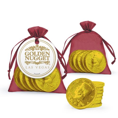 Personalized Business Add Your Logo Favor Assembled Gift tag, Organza Bag Filled with Milk Chocolate Coins