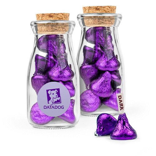 Personalized Business Add Your Logo Favor Assembled Glass Bottle with Cork Top Filled with Hershey's Kisses