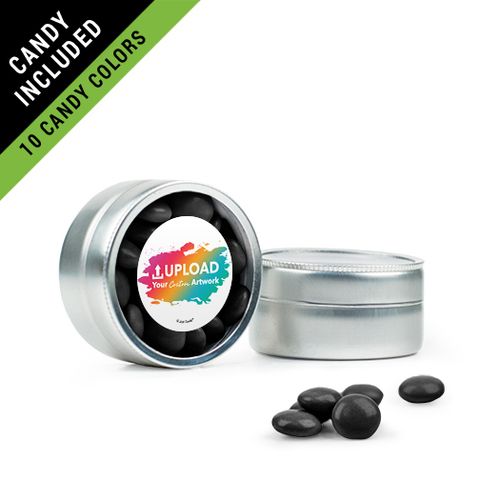 Personalized Business Add Your Logo Favor Assembled Mini Round Tin Filled with Just Candy Milk Chocolate Minis