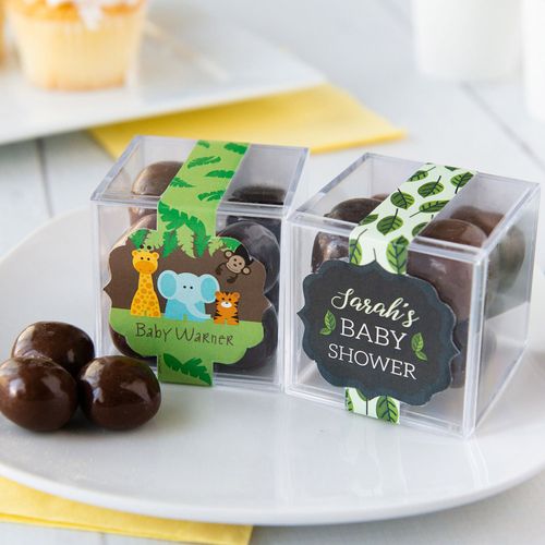 Personalized Baby Shower JUST CANDY® favor cube with Premium Milk & Dark Chocolate Sea Salt Caramels