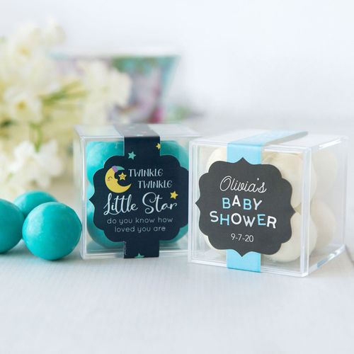 Personalized Baby Shower JUST CANDY® favor cube with Premium Malted Milk Balls