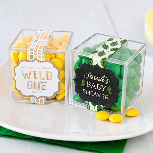 Personalized Baby Shower JUST CANDY® favor cube with Just Candy Milk Chocolate Minis