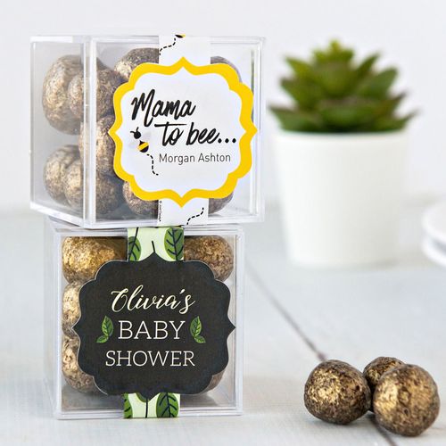 Personalized Baby Shower JUST CANDY® favor cube with Premium Sparkling Prosecco Cordials - Dark Chocolate