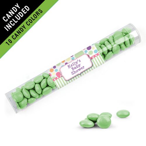 Personalized Baby Shower Favor Assembled Clear Tube Filled with Just Candy Milk Chocolate Minis