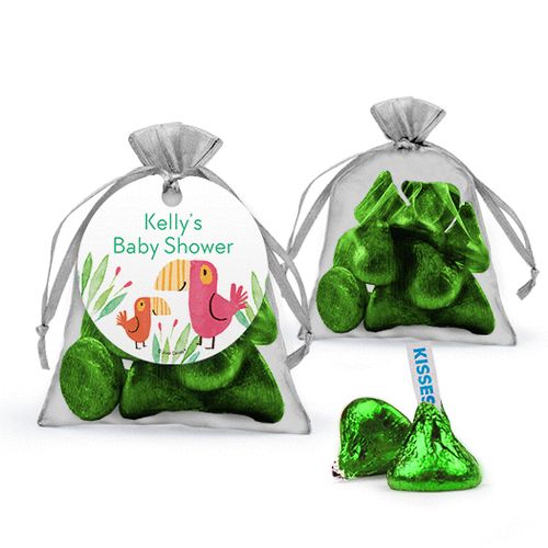 Personalized Baby Shower Favor Assembled Organza Bag Filled with Hershey's Kisses