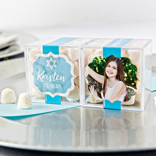 Personalized Bat Mitzvah JUST CANDY® favor cube with Jelly Belly Gumdrops