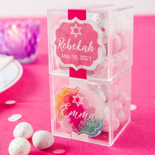 Personalized Bat Mitzvah JUST CANDY® favor cube with Premium Confetti Cookie Bites