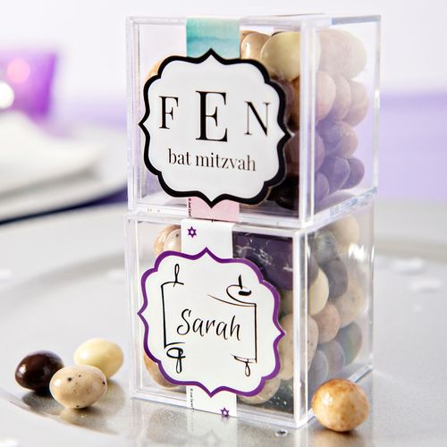 Personalized Bat Mitzvah JUST CANDY® favor cube with Premium New York Espresso Beans