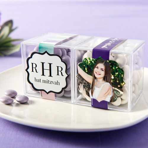 Personalized Bat Mitzvah JUST CANDY® favor cube with Just Candy Milk Chocolate Minis