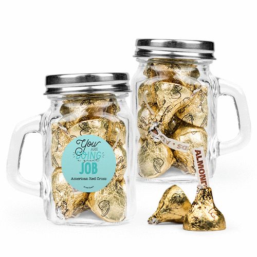 Personalized Thank You Favor Assembled Mini Mason Mug Filled with Hershey's Kisses