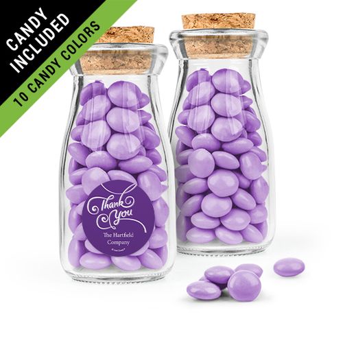 Personalized Thank You Favor Assembled Glass Bottle with Cork Top Filled with Just Candy Milk Chocolate Minis