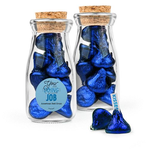 Personalized Thank You Favor Assembled Glass Bottle with Cork Top Filled with Hershey's Kisses