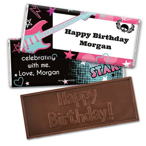 Personalized Birthday Rock Star Girl Embossed Happy Birthday Chocolate Bar