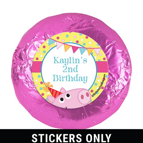 Personalized Birthday Pigs & Dots 1.25" Stickers (48 Stickers)