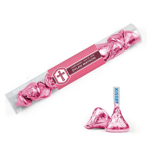 Personalized Girl Confirmation Favor Assembled Clear Tube Filled with Hershey's Kisses