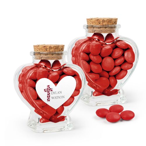 Personalized Girl Confirmation Favor Assembled Heart Jar Filled with Just Candy Milk Chocolate Minis