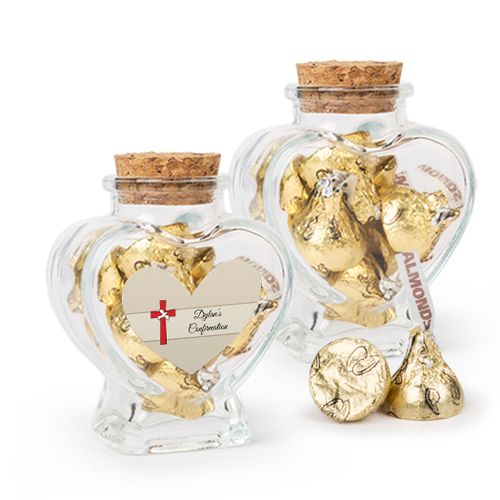 Personalized Girl Confirmation Favor Assembled Heart Jar Filled with Hershey's Kisses