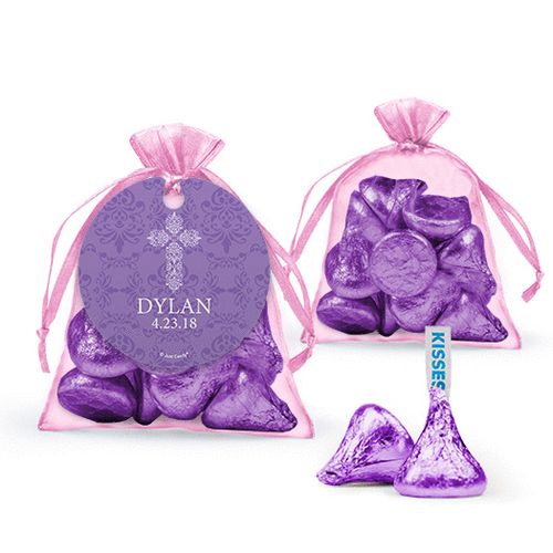 Personalized Girl Confirmation Favor Assembled Organza Bag Filled with Hershey's Kisses