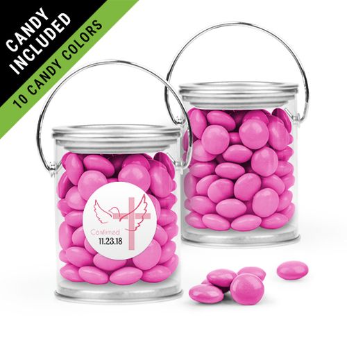 Personalized Girl Confirmation Favor Assembled Paint Can Filled with Just Candy Milk Chocolate Minis