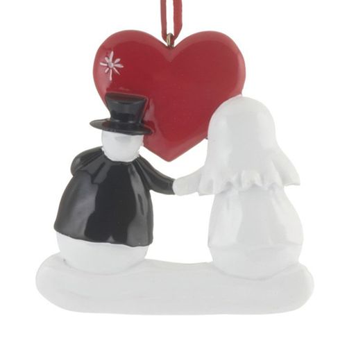 Snowman Wedding Couple with Red Heart