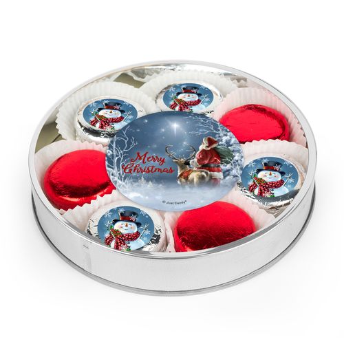 Merry Christmas Snowman Chocolate Covered Oreos Large Plastic Tin