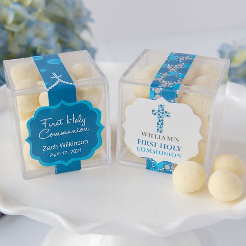 Personalized Boy First Communion JUST CANDY® favor cube with Premium Sugar Cookie Bites