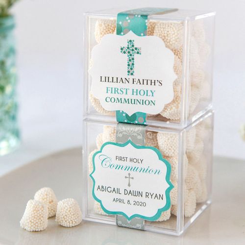 Personalized Girl First Communion JUST CANDY® favor cube with Jelly Belly Gumdrops