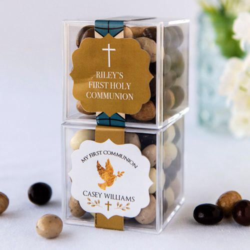 Personalized Girl First Communion JUST CANDY® favor cube with Premium New York Espresso Beans