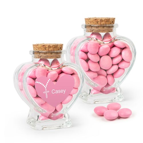 Personalized Girl First Communion Favor Assembled Heart Jar Filled with Just Candy Milk Chocolate Minis