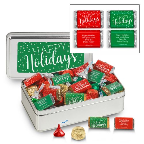Personalized Sweet Silver Tin 1lb Happy Holidays Assortment