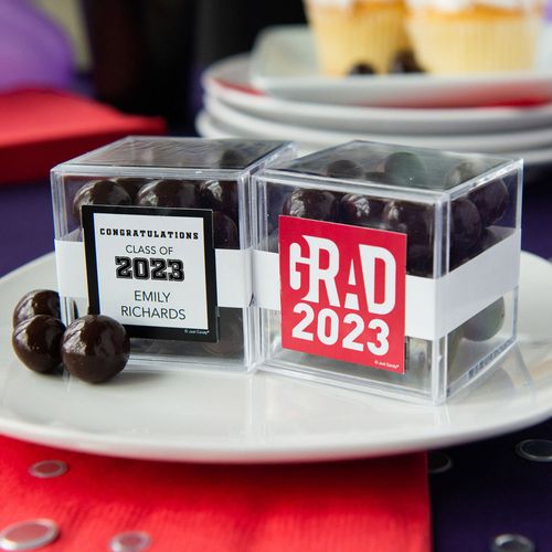 Personalized Graduation JUST CANDY® favor cube with Premium Rum Cordials - Dark Chocolate