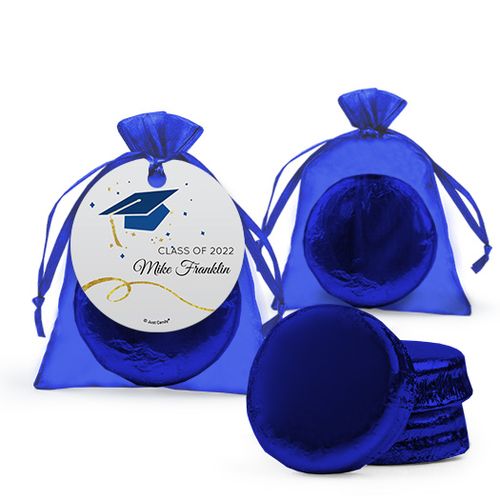 Personalized Blue Graduation Favor Assembled Organza Bag Hang tag Filled with Chocolate Covered Oreo Cookie