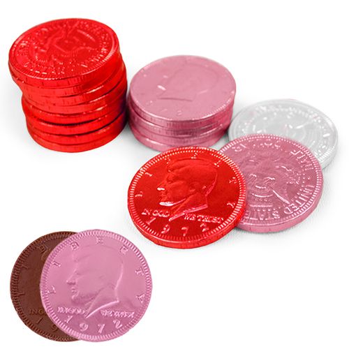 Valentine's Day Milk Chocolate Red, Pink and White Coins (84 Pack)