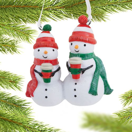 Hallmark Snowman Couple With Coffee Holiday Ornament