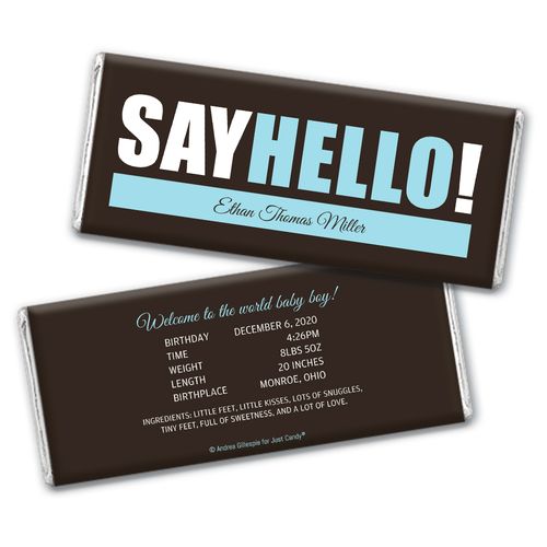 Personalized Say Hello! Baby Boy Birth Announcement Hershey's Chocolate Bar Wrappers