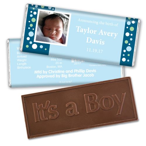 His Snap ShotEmbossed It's a Boy Bar Personalized Embossed Chocolate Bar Assembled