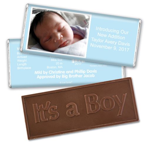 Baby Boy Announcement Personalized Embossed Chocolate Bar Photo
